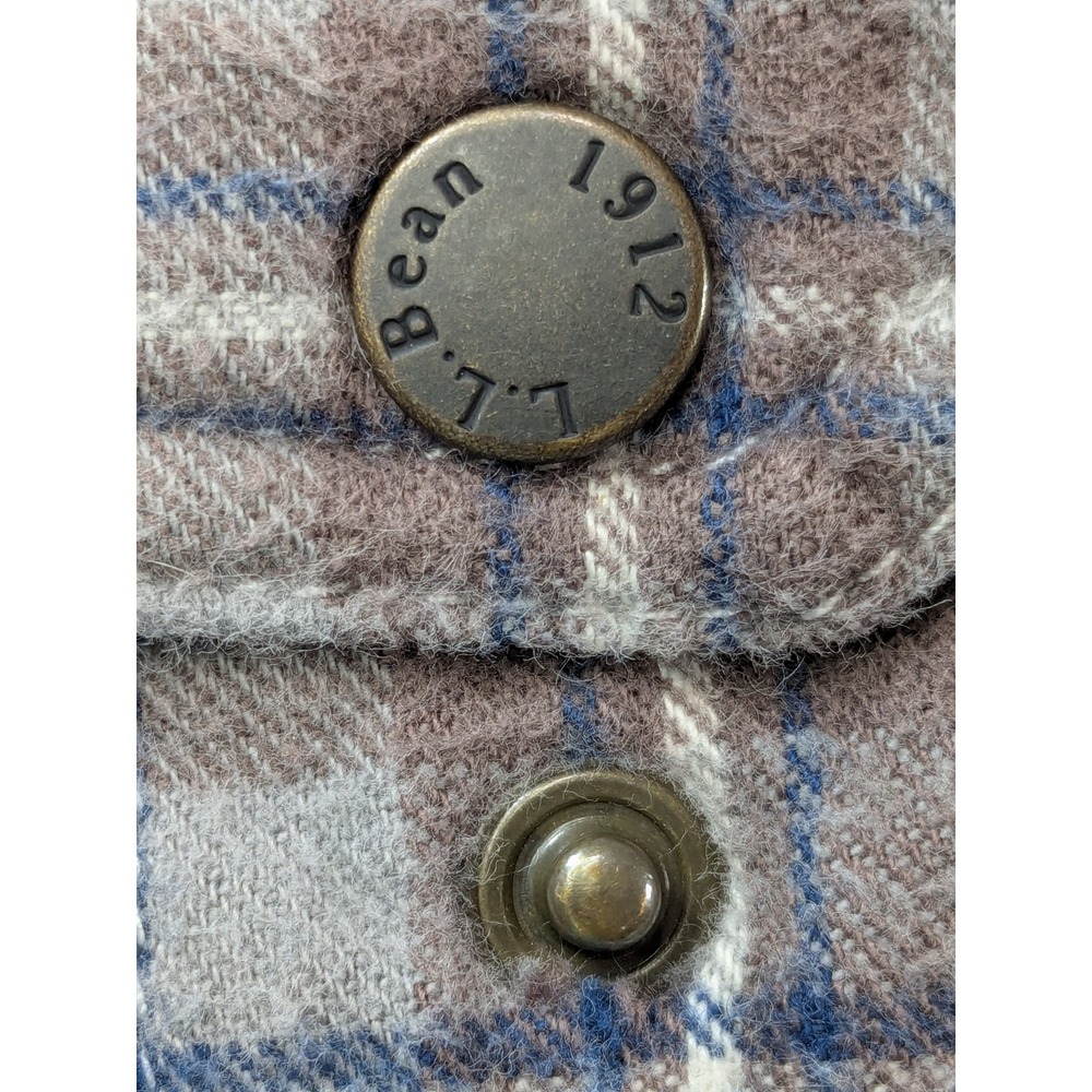 LL Bean Hooded Flannel Shirt Womens Large Blue Plaid Cotton Button Up 508169 - Picture 9 of 11